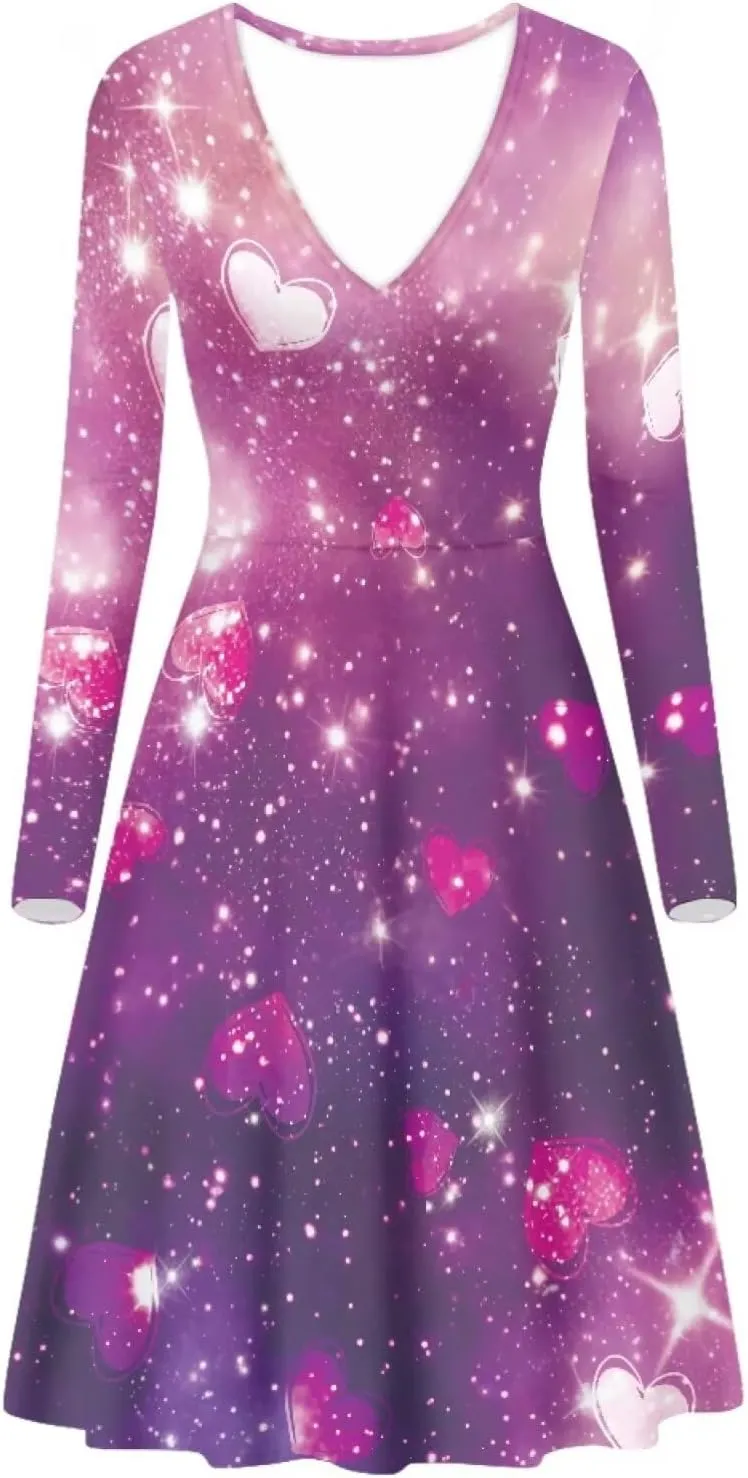 Forchrinse Colorful Mushroom Dress for Women Long Sleeve Midi Sundress Mushroom Dresses for Party Casual Wedding Birthday