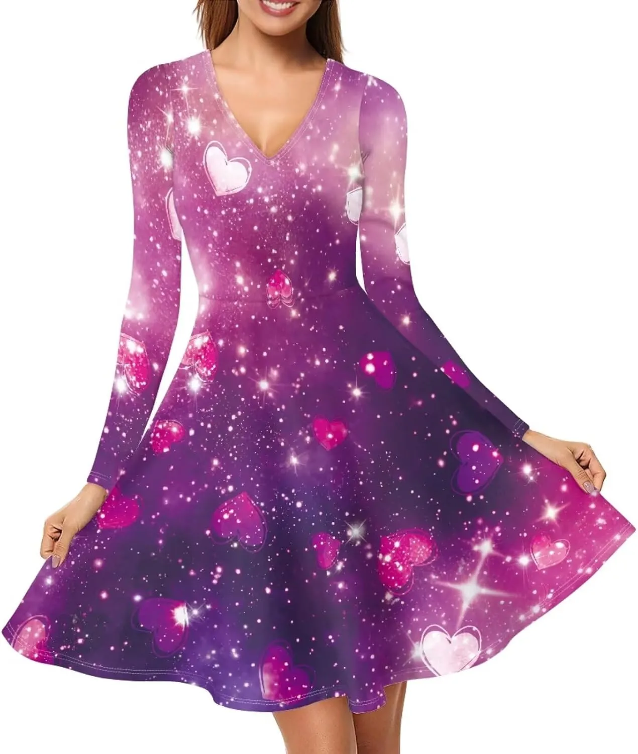 Forchrinse Colorful Mushroom Dress for Women Long Sleeve Midi Sundress Mushroom Dresses for Party Casual Wedding Birthday