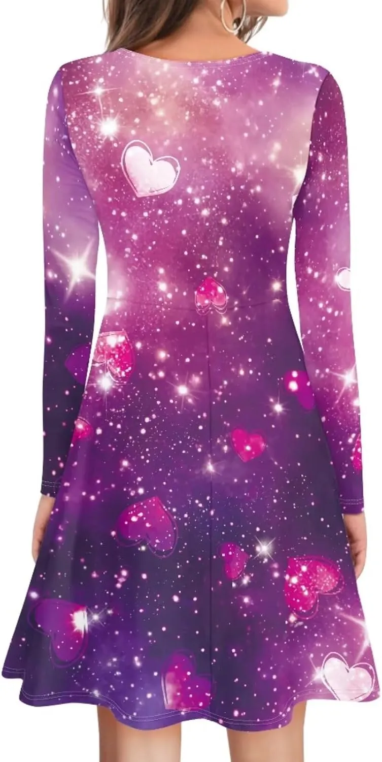 Forchrinse Colorful Mushroom Dress for Women Long Sleeve Midi Sundress Mushroom Dresses for Party Casual Wedding Birthday