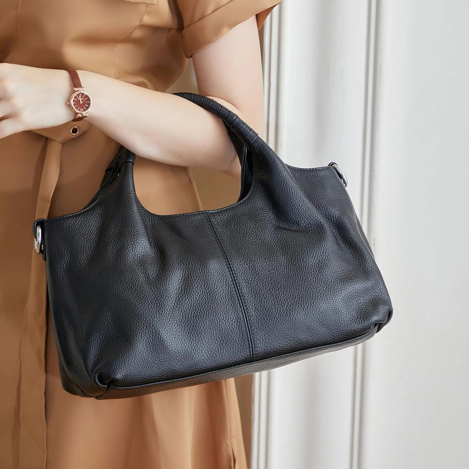 Genuine Leather Medium Satchel Handbags for Women | Stylish Crossbody Shoulder Tote Bag | Trendy Sorrel Hobo Purse
