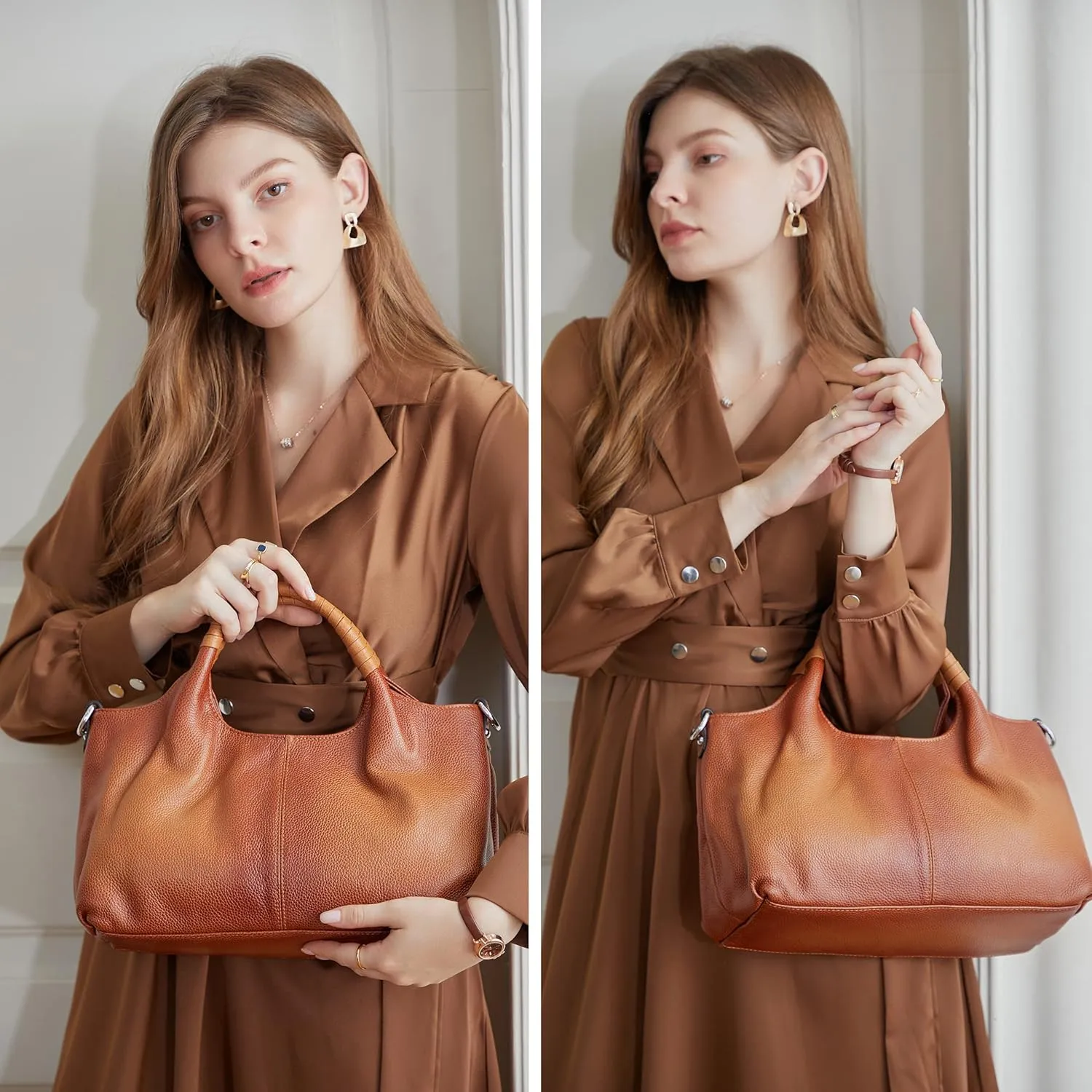 Genuine Leather Medium Satchel Handbags for Women | Stylish Crossbody Shoulder Tote Bag | Trendy Sorrel Hobo Purse