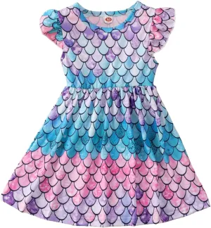 Girls Dress Kid Floral Ruffle Sleeve Unicorn Sundress Summer Toddler Girl Clothes Size 2-7 Years