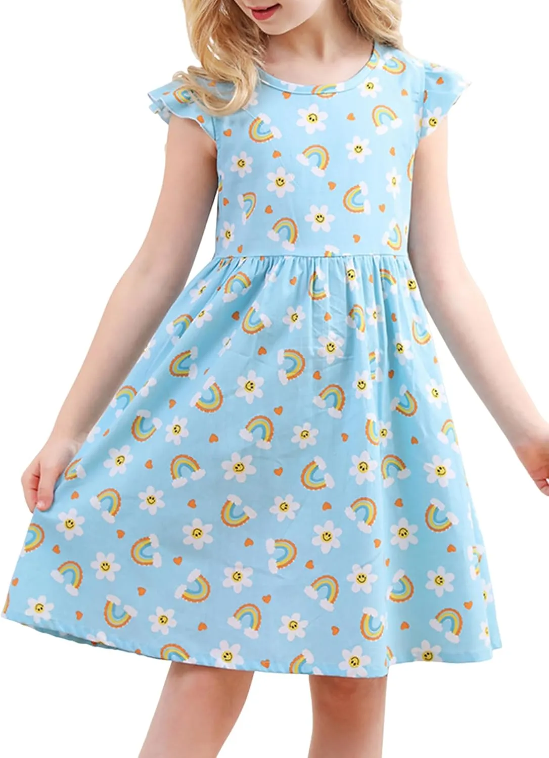 Girls' Spring Summer Cute Allover Floral Printing Hawaiian Beach Boho Casual Cotton Dresses