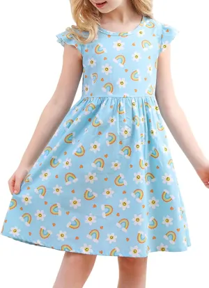 Girls' Spring Summer Cute Allover Floral Printing Hawaiian Beach Boho Casual Cotton Dresses