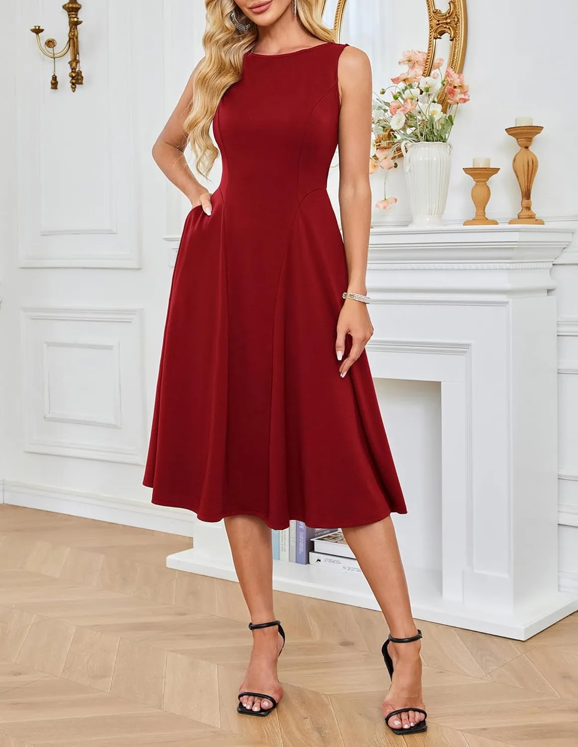 GRACE KARIN Women's Sleeveless Cocktail Party Dress 2025 Wedding Guest Vintage A Line Midi Dresses with Pockets