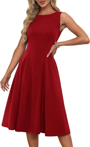 GRACE KARIN Women's Sleeveless Cocktail Party Dress 2025 Wedding Guest Vintage A Line Midi Dresses with Pockets