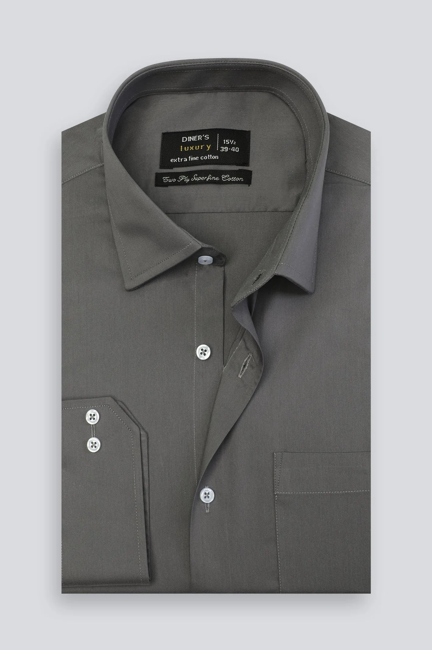 Grey Twill Textured Formal Shirt