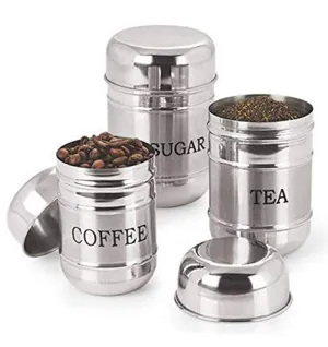 Heart Home 3 Pieces Stainless Steel Tea, Coffee and Sugar air Tight containers Set 500Ml, 300Ml, 200 Ml (Silver)-HEART1745