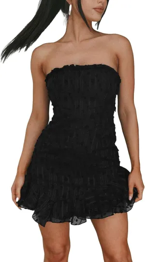 HengShunRui Women Y2k Mini Tube Dress Sexy Strapless Bodycon Party Dresses
