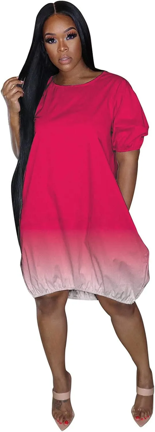 HGOOGY Midi Dress Flowy Short Women's Sleeve Plus Casual Gradient Casual Summer Mid-Length Women's Casual Dresses