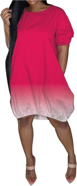 HGOOGY Midi Dress Flowy Short Women's Sleeve Plus Casual Gradient Casual Summer Mid-Length Women's Casual Dresses