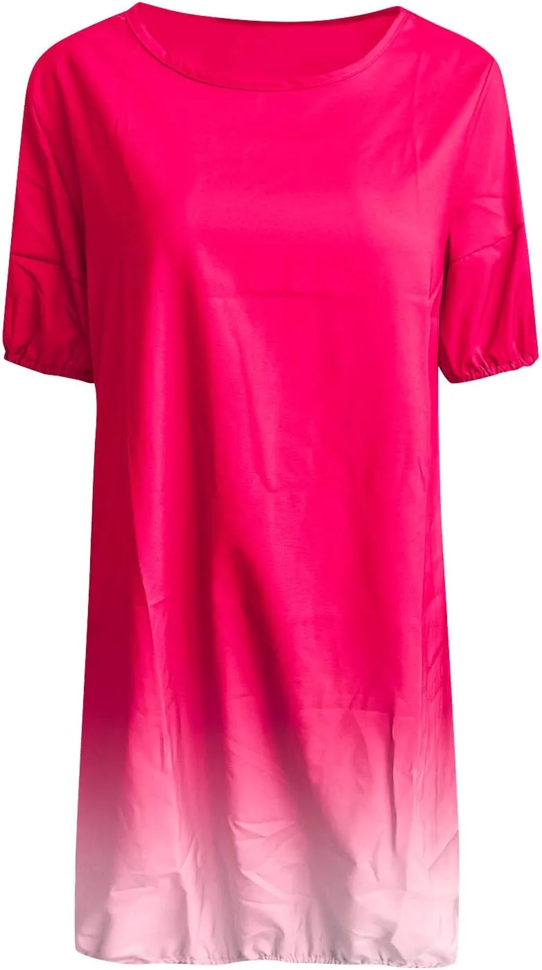 HGOOGY Midi Dress Flowy Short Women's Sleeve Plus Casual Gradient Casual Summer Mid-Length Women's Casual Dresses