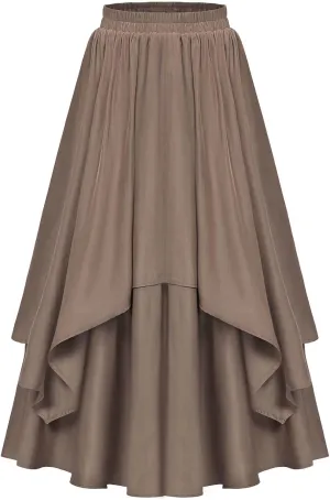 HGps8w Renaissance High Low Skirt for Women Medieval Costume Vintage Gothic Steampunk Victorian Maxi Skirt
