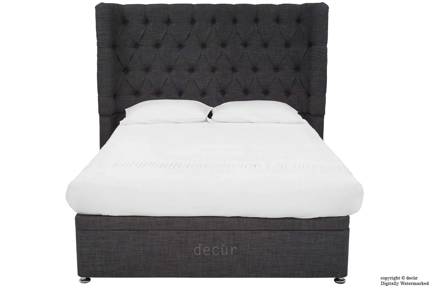 Hollyrood Linen Upholstered Winged Ottoman Bed - Charcoal