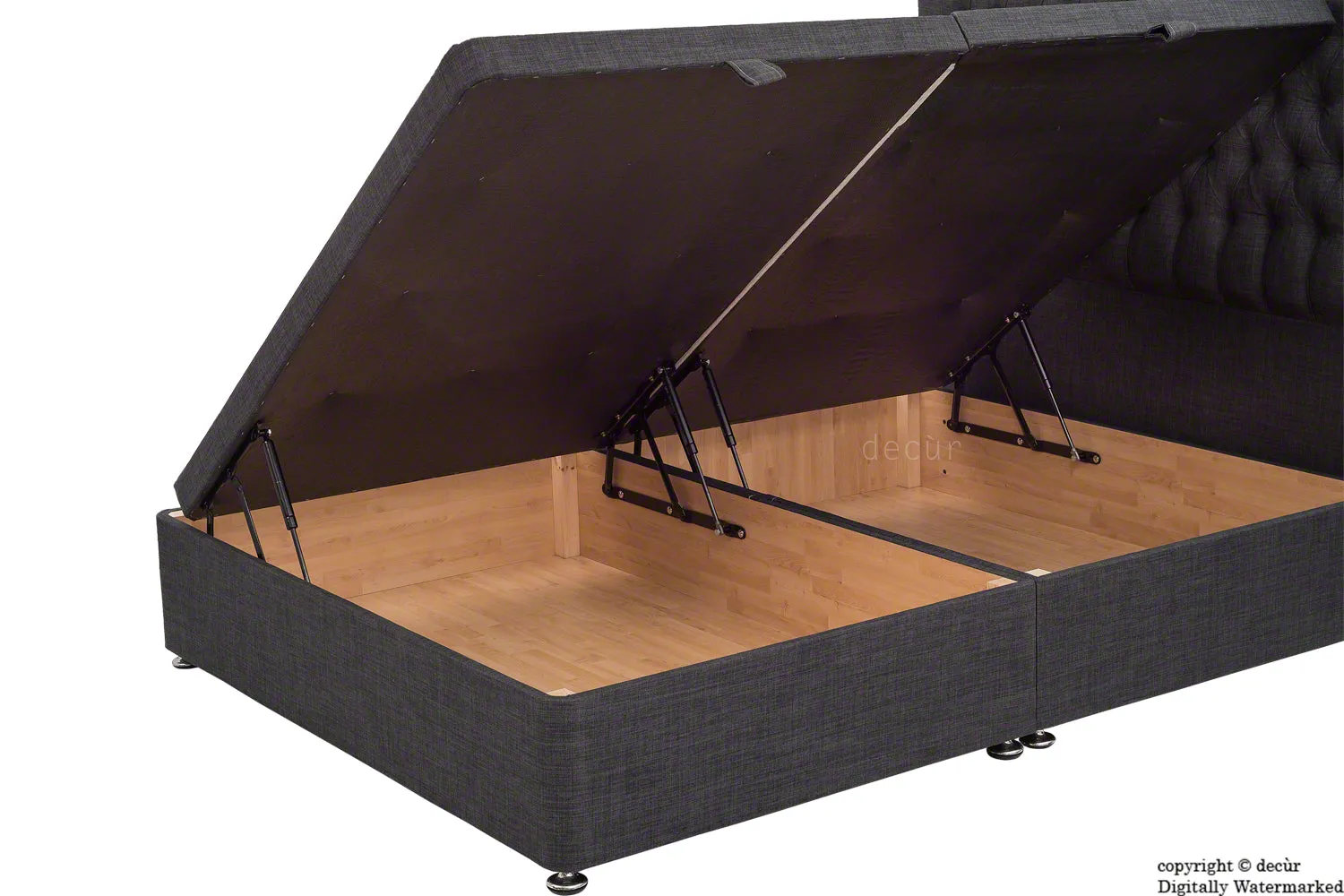 Hollyrood Linen Upholstered Winged Ottoman Bed - Charcoal