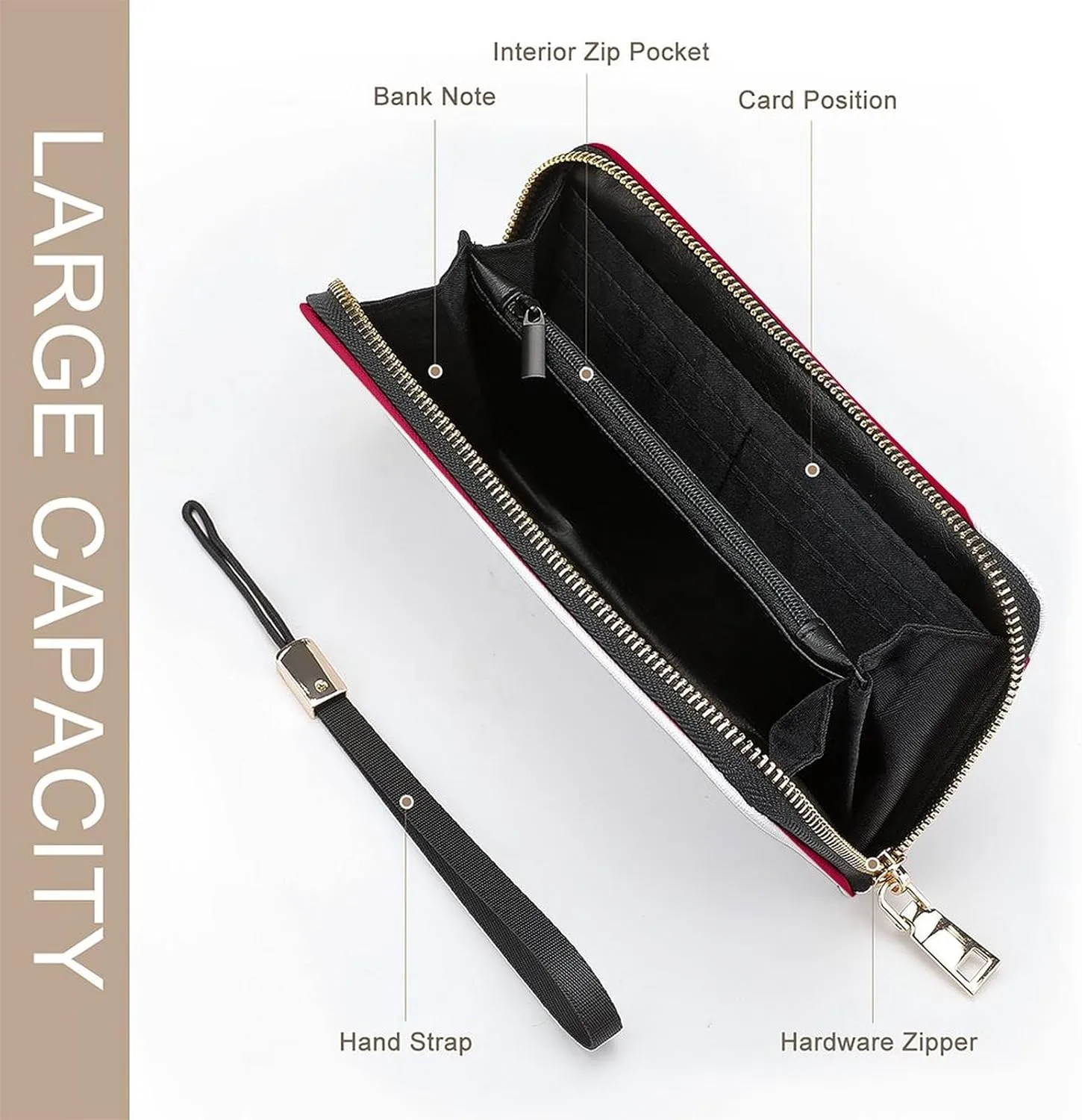 Hungary Flag Long Purse with Removable Wristlet Stylish PU Leather Zipper Wallet for Women Men