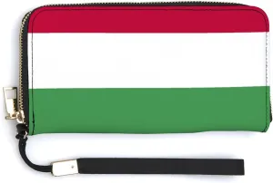 Hungary Flag Long Purse with Removable Wristlet Stylish PU Leather Zipper Wallet for Women Men