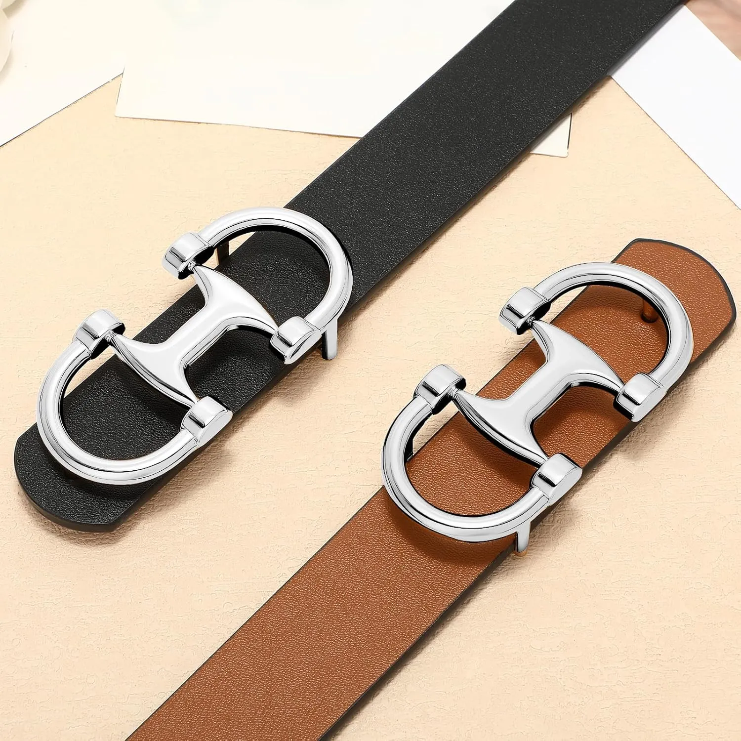 IAKING Women Reversible Leather Belt Two-in-One Ladies Belts with Gold Buckle for Jeans Pants Dresses