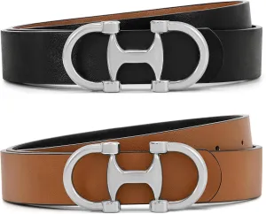 IAKING Women Reversible Leather Belt Two-in-One Ladies Belts with Gold Buckle for Jeans Pants Dresses