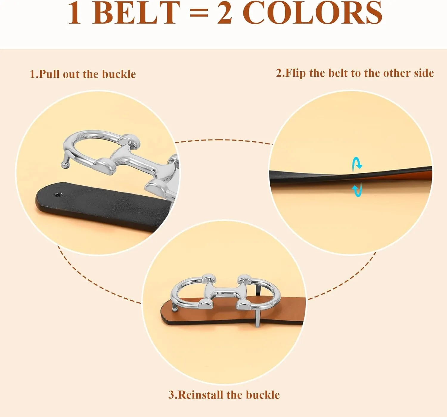 IAKING Women Reversible Leather Belt Two-in-One Ladies Belts with Gold Buckle for Jeans Pants Dresses