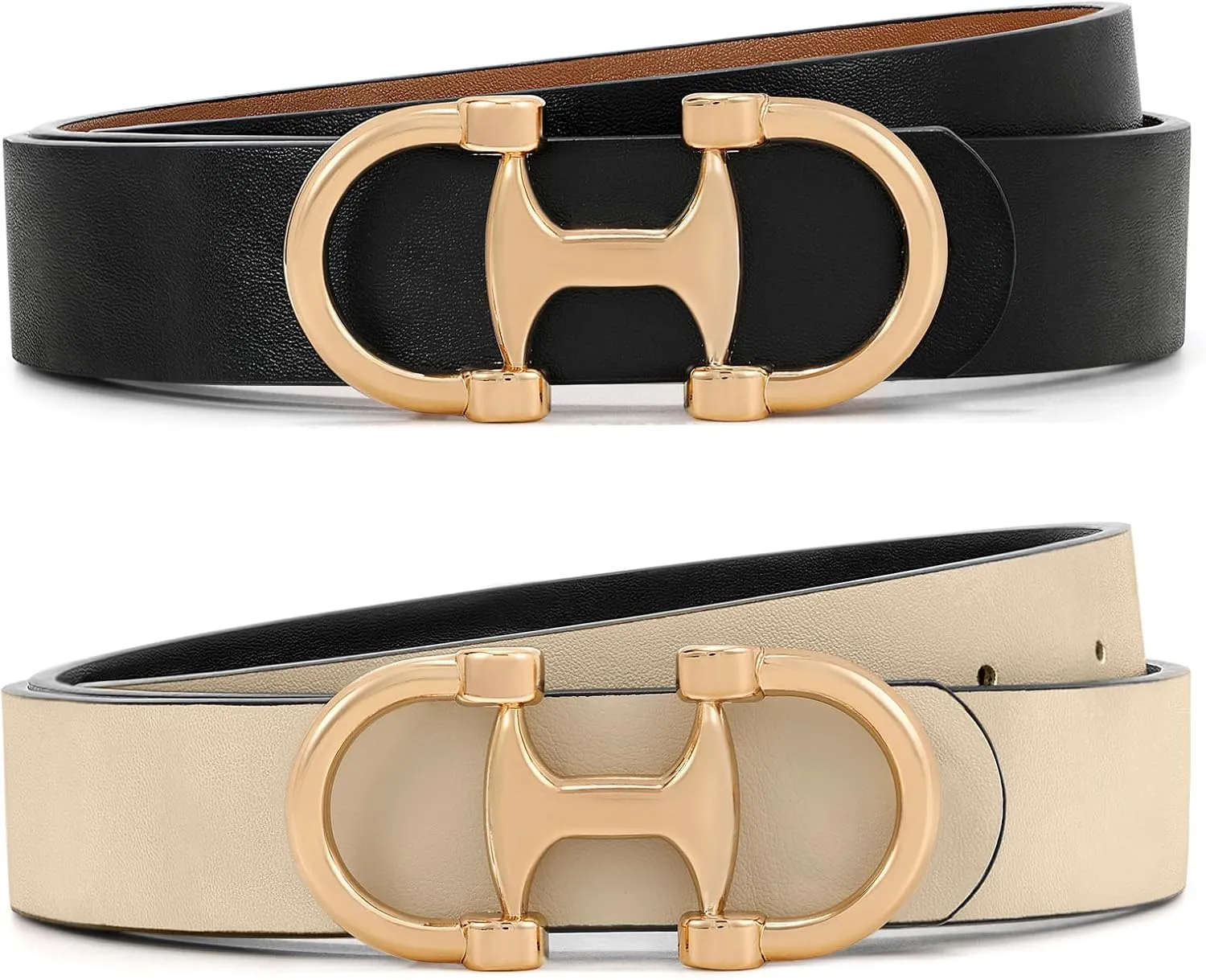 IAKING Women Reversible Leather Belt Two-in-One Ladies Belts with Gold Buckle for Jeans Pants Dresses