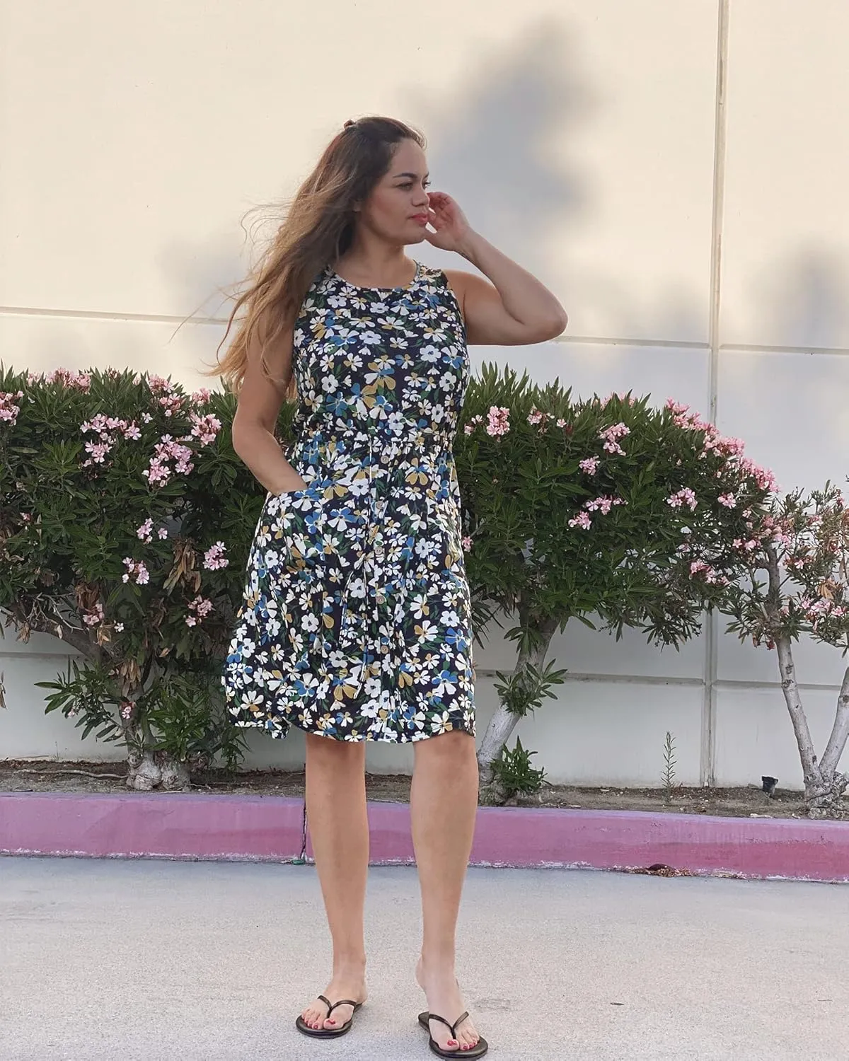 II ININ Women's Summer Casual Dress Sleeveless Midi Tank Dress Drawstring Button Down Sundress with Pockets
