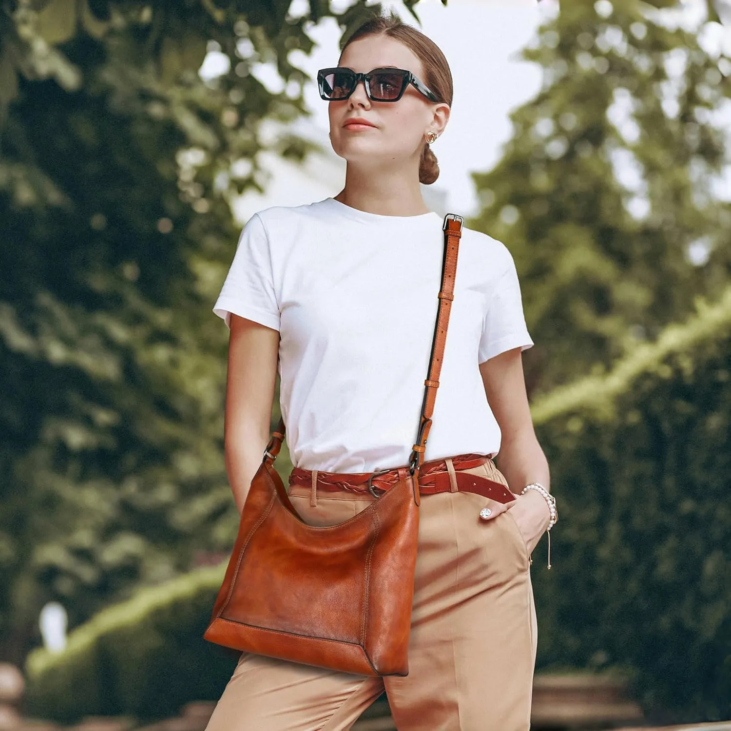 Iswee Shoulder Bag Soft Leather Purses Vintage Womens Crossbody Handbags Luxury Stylish Crossbody Bag Purse