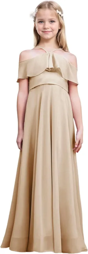 Junior Bridesmaid Dresses Flower Girl Dress Chiffon Maxi Sleeveless A-line for Wedding Teen Girls Party Gowns