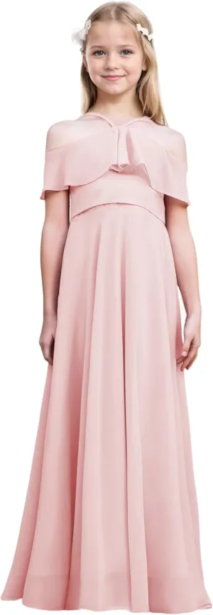 Junior Bridesmaid Dresses Flower Girl Dress Chiffon Maxi Sleeveless A-line for Wedding Teen Girls Party Gowns