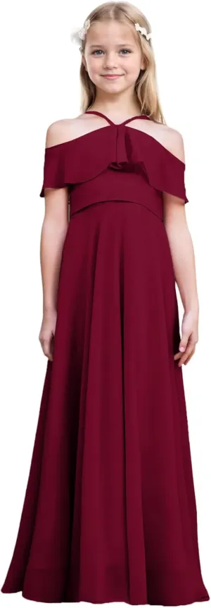 Junior Bridesmaid Dresses Flower Girl Dress Chiffon Maxi Sleeveless A-line for Wedding Teen Girls Party Gowns