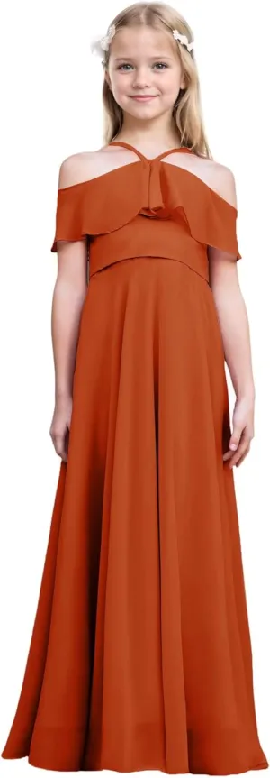 Junior Bridesmaid Dresses Flower Girl Dress Chiffon Maxi Sleeveless A-line for Wedding Teen Girls Party Gowns