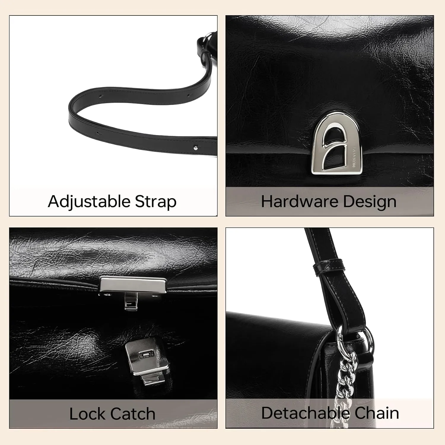 LA FESTIN Leather Crossbody Purse for Women Small Shoulder Bag with Adjustable Strap Trendy Designer Purses and Handbags