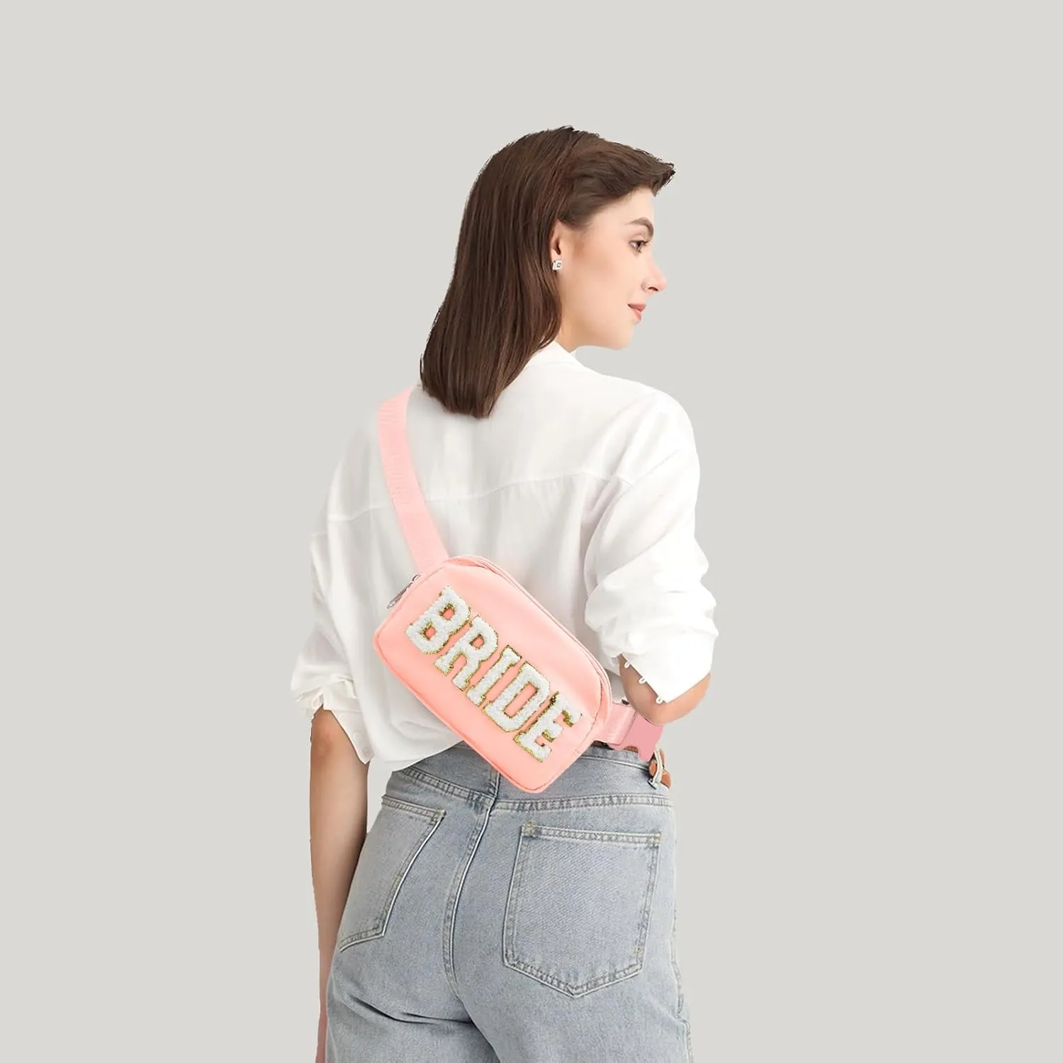 Lamyba Bachelorette Gifts for Bride Fanny Pack, Bride to be Gifts for Bridal Shower Party Wedding day, Belt Bag for Bride with Adjustable Strap, Waterproof Crossbody Waist Bag, Pink