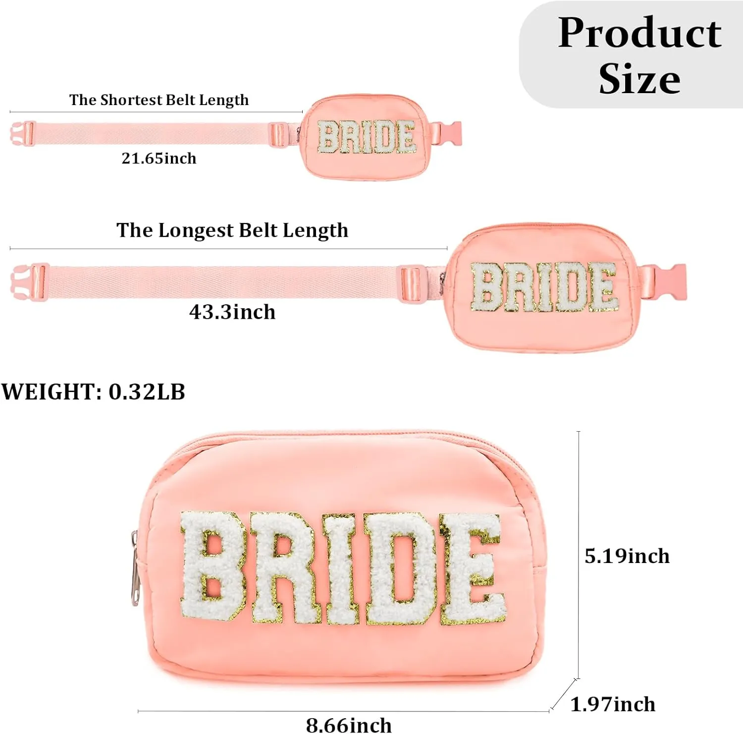 Lamyba Bachelorette Gifts for Bride Fanny Pack, Bride to be Gifts for Bridal Shower Party Wedding day, Belt Bag for Bride with Adjustable Strap, Waterproof Crossbody Waist Bag, Pink