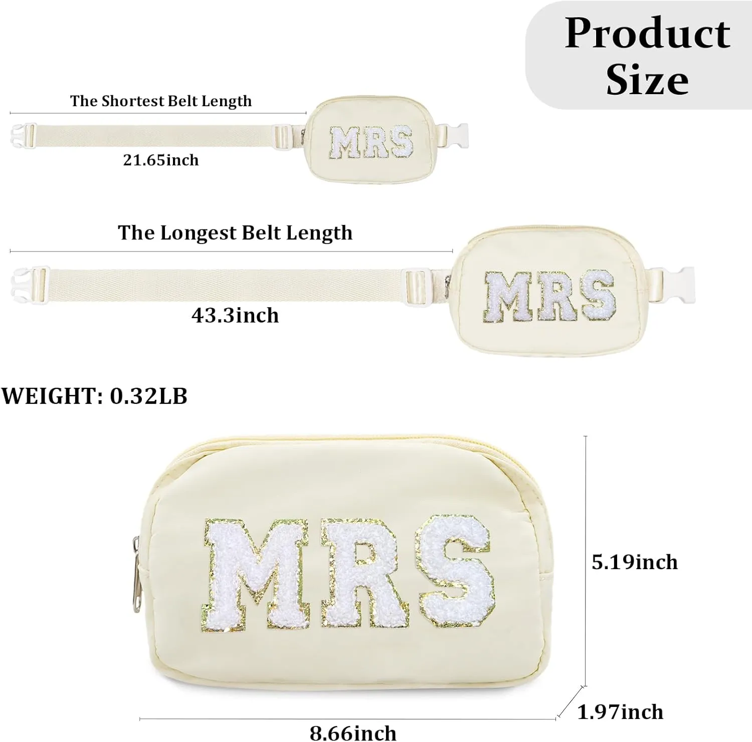 Lamyba Bachelorette Gifts for Bride Fanny Pack, Bride to be Gifts for Bridal Shower Party Wedding day, Mrs Bag for Bride with Adjustable Strap, Waterproof Crossbody Waist Bag, Beige