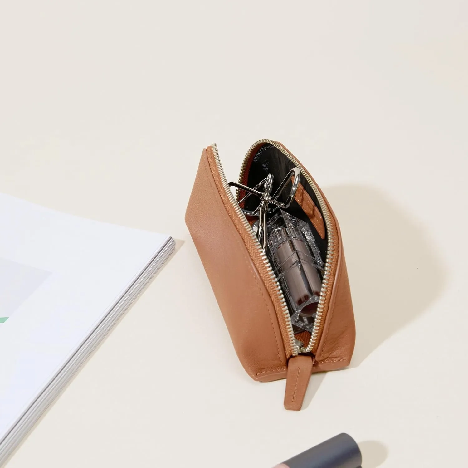 Leatherology Cognac Travel Makeup Pouch