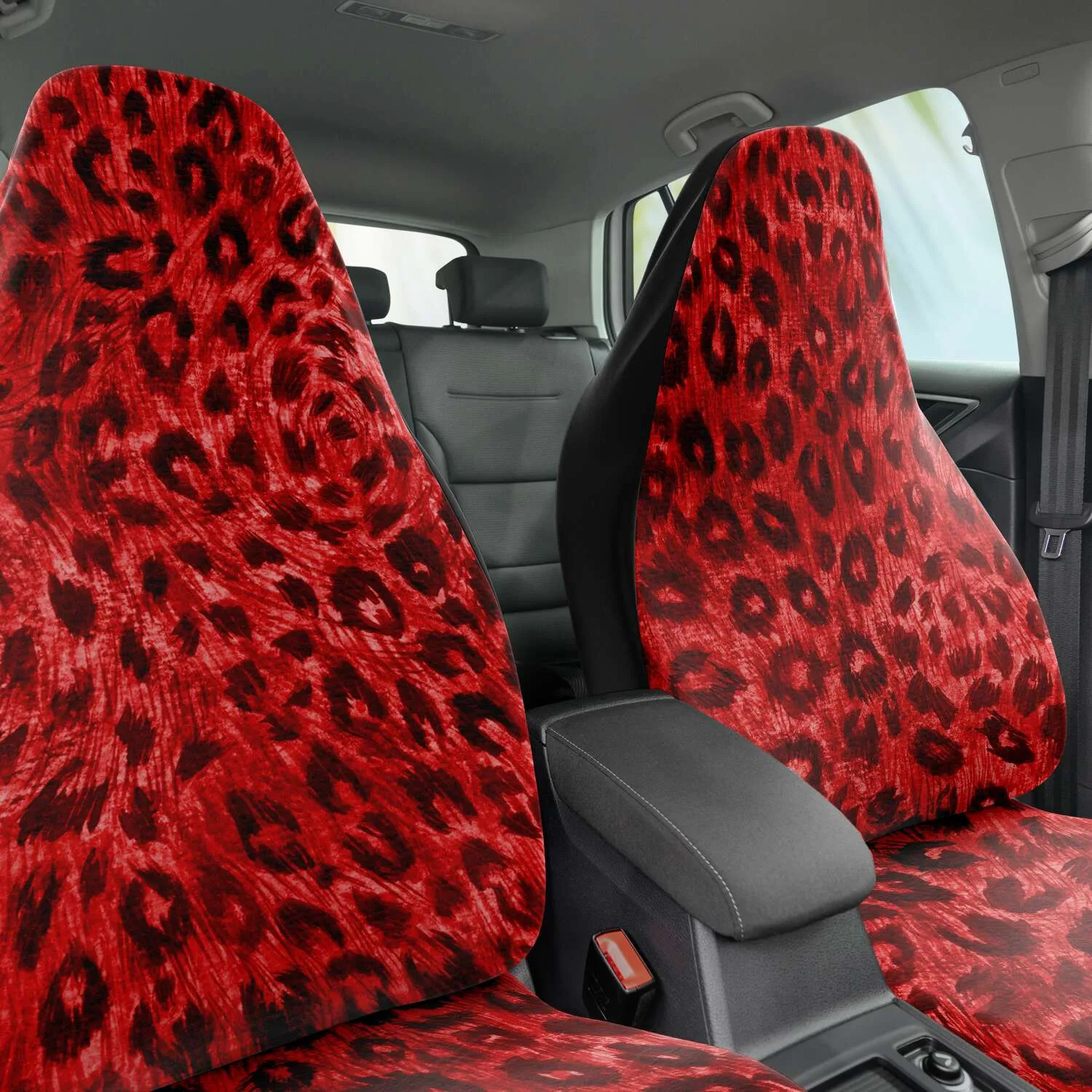 Leopard Car Seat Cover, Red Leopard Animal Print Designer Front Car Seat Protectors (2 Pack)