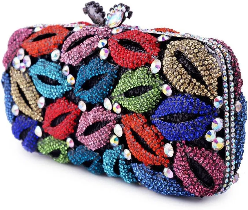 Lips Rhinestone Evening Clutch Fashion Purses for Women Wedding Party Banquet Cocktail Handbags