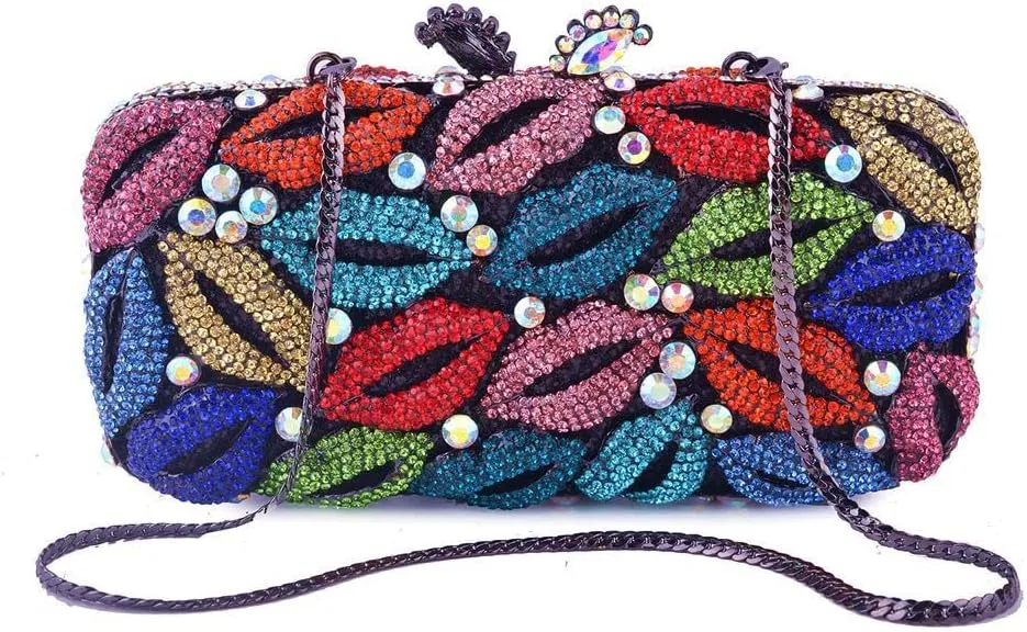 Lips Rhinestone Evening Clutch Fashion Purses for Women Wedding Party Banquet Cocktail Handbags