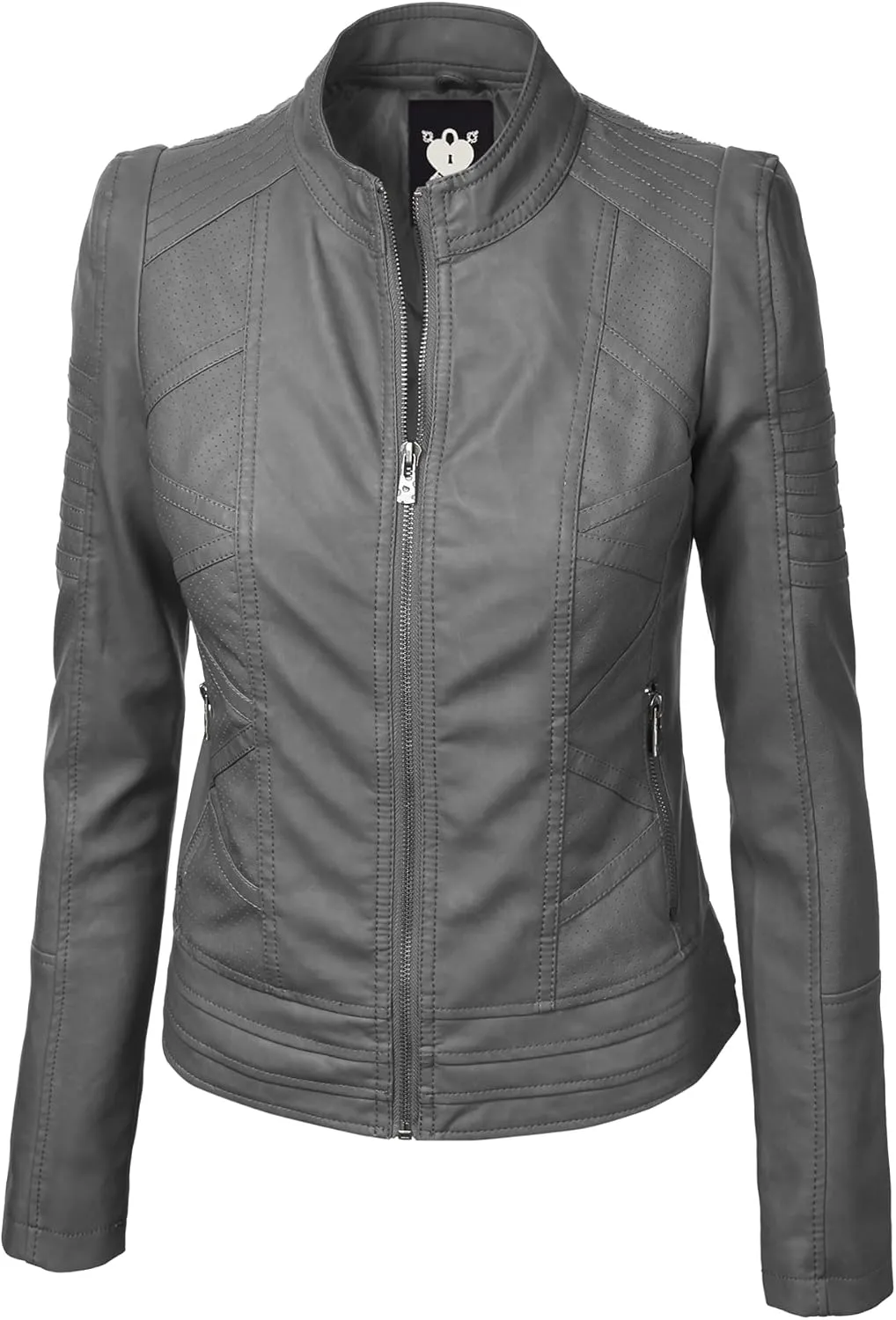 Lock and Love Slim Fit Stylish Vegan Leather Moto Jacket for Women - PU Biker Motorcycle Coat