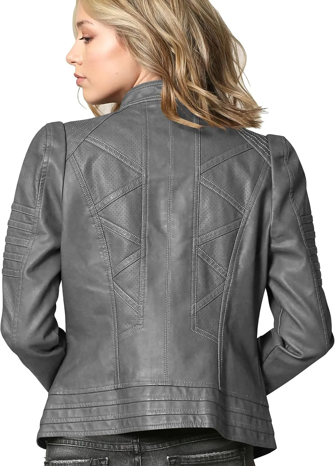 Lock and Love Slim Fit Stylish Vegan Leather Moto Jacket for Women - PU Biker Motorcycle Coat