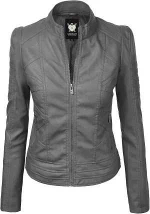 Lock and Love Slim Fit Stylish Vegan Leather Moto Jacket for Women - PU Biker Motorcycle Coat