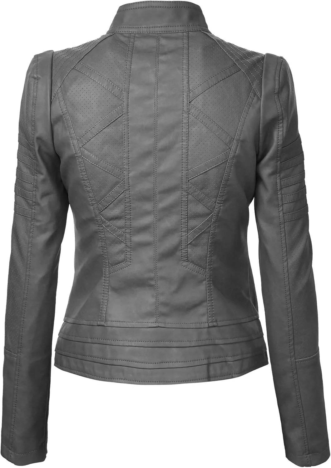 Lock and Love Slim Fit Stylish Vegan Leather Moto Jacket for Women - PU Biker Motorcycle Coat