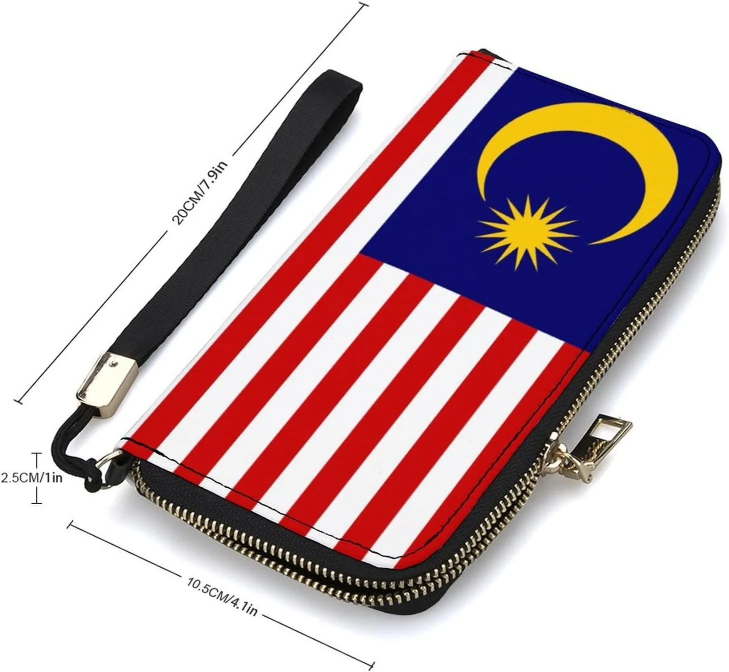 Malaysia Flag Long Purse with Removable Wristlet Stylish PU Leather Zipper Wallet for Women Men