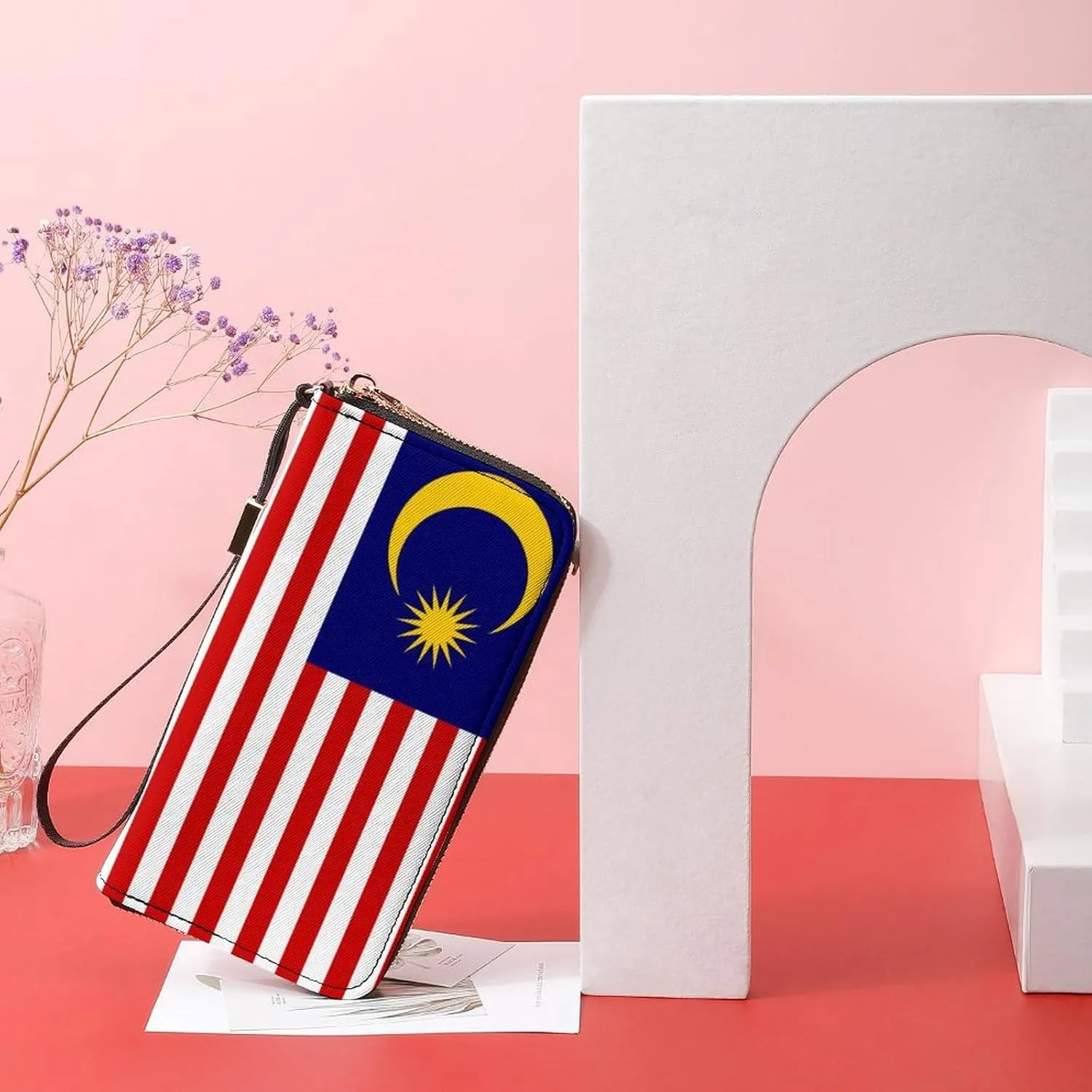 Malaysia Flag Long Purse with Removable Wristlet Stylish PU Leather Zipper Wallet for Women Men