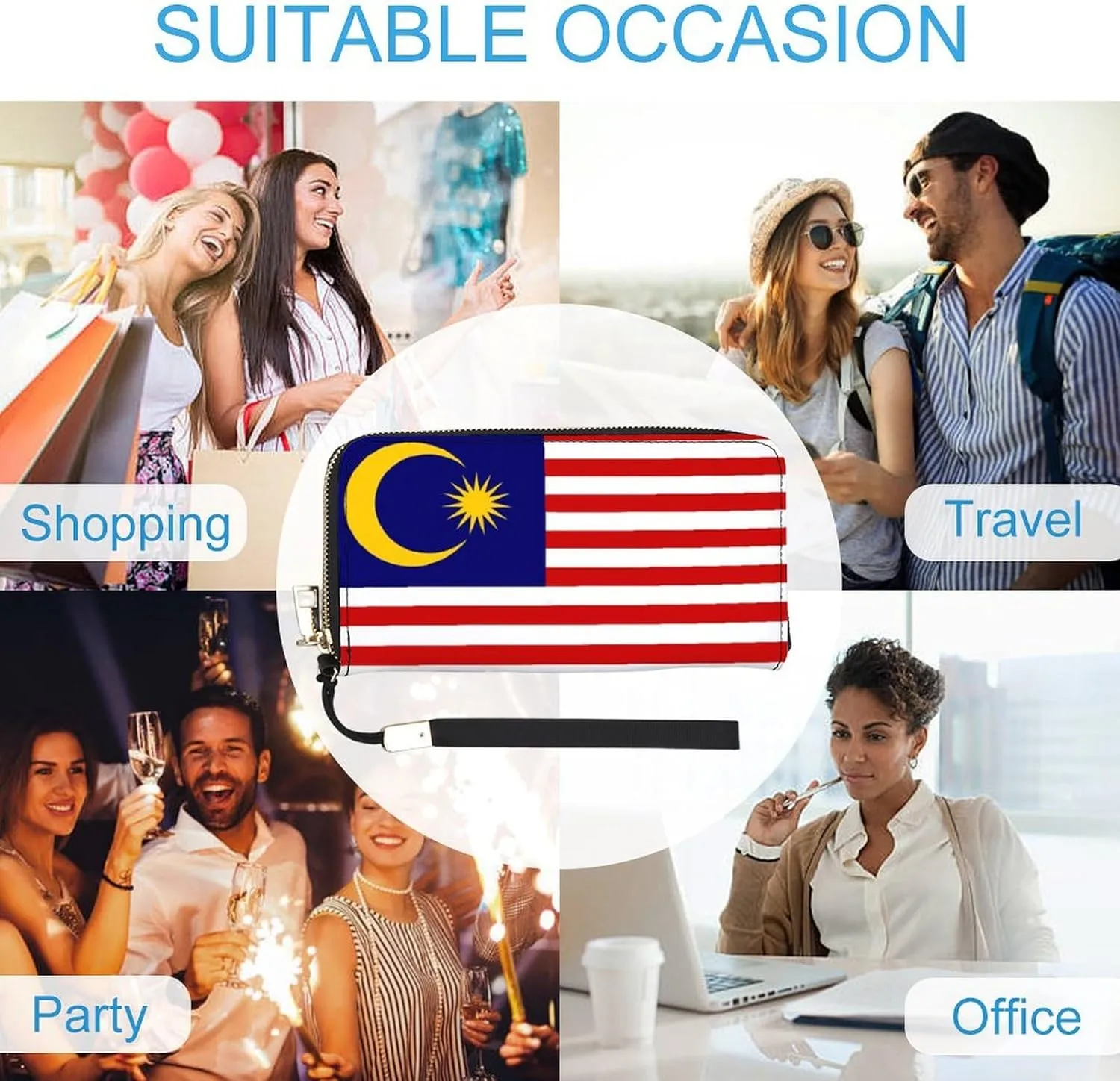 Malaysia Flag Long Purse with Removable Wristlet Stylish PU Leather Zipper Wallet for Women Men