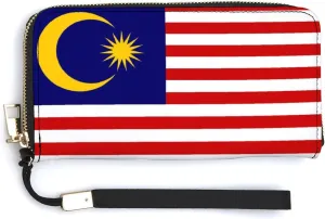 Malaysia Flag Long Purse with Removable Wristlet Stylish PU Leather Zipper Wallet for Women Men