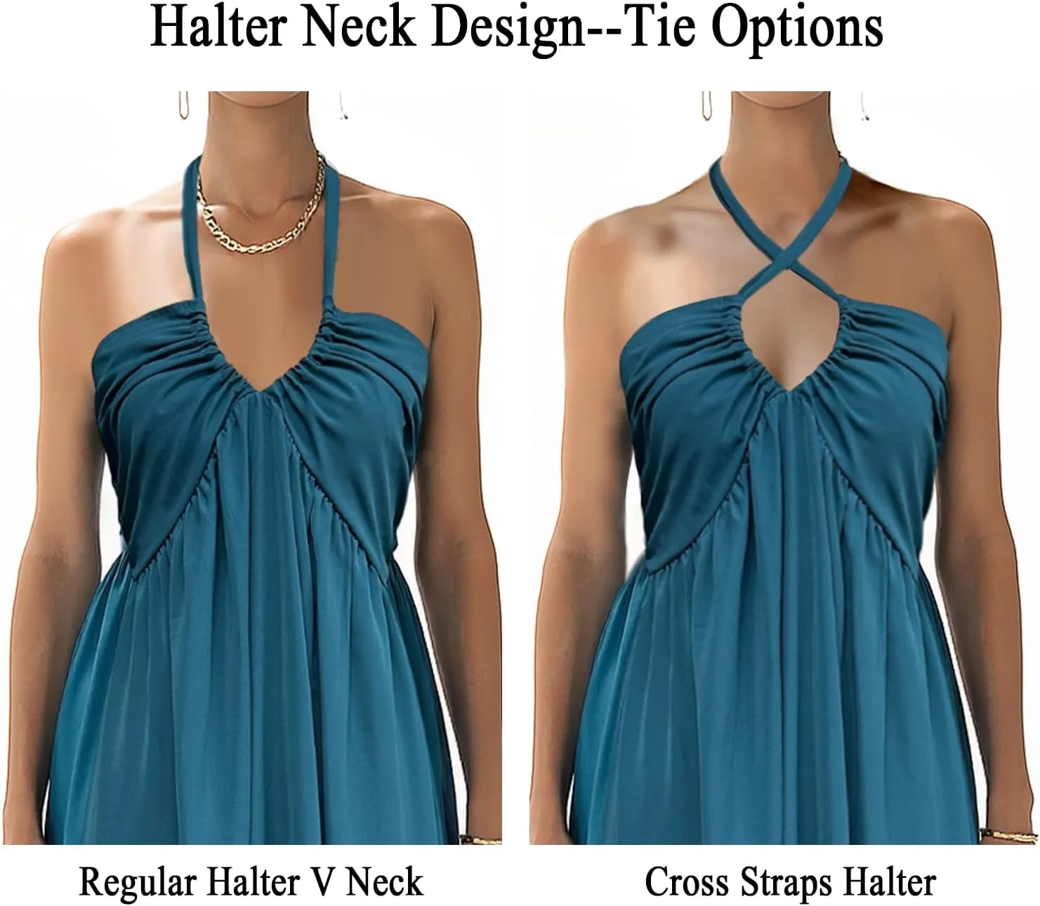 Maxi Chiffon Dresses for Women 2025 Sexy Halter V Neck Backless Smocked High Waisted A Line Beach Vacation Sundress