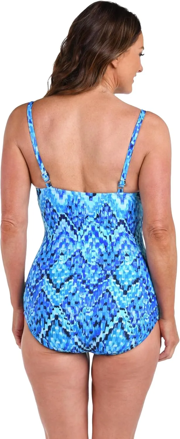 Maxine Of Hollywood Women's V-Neck Twist Front Shirred One Piece Swimsuit