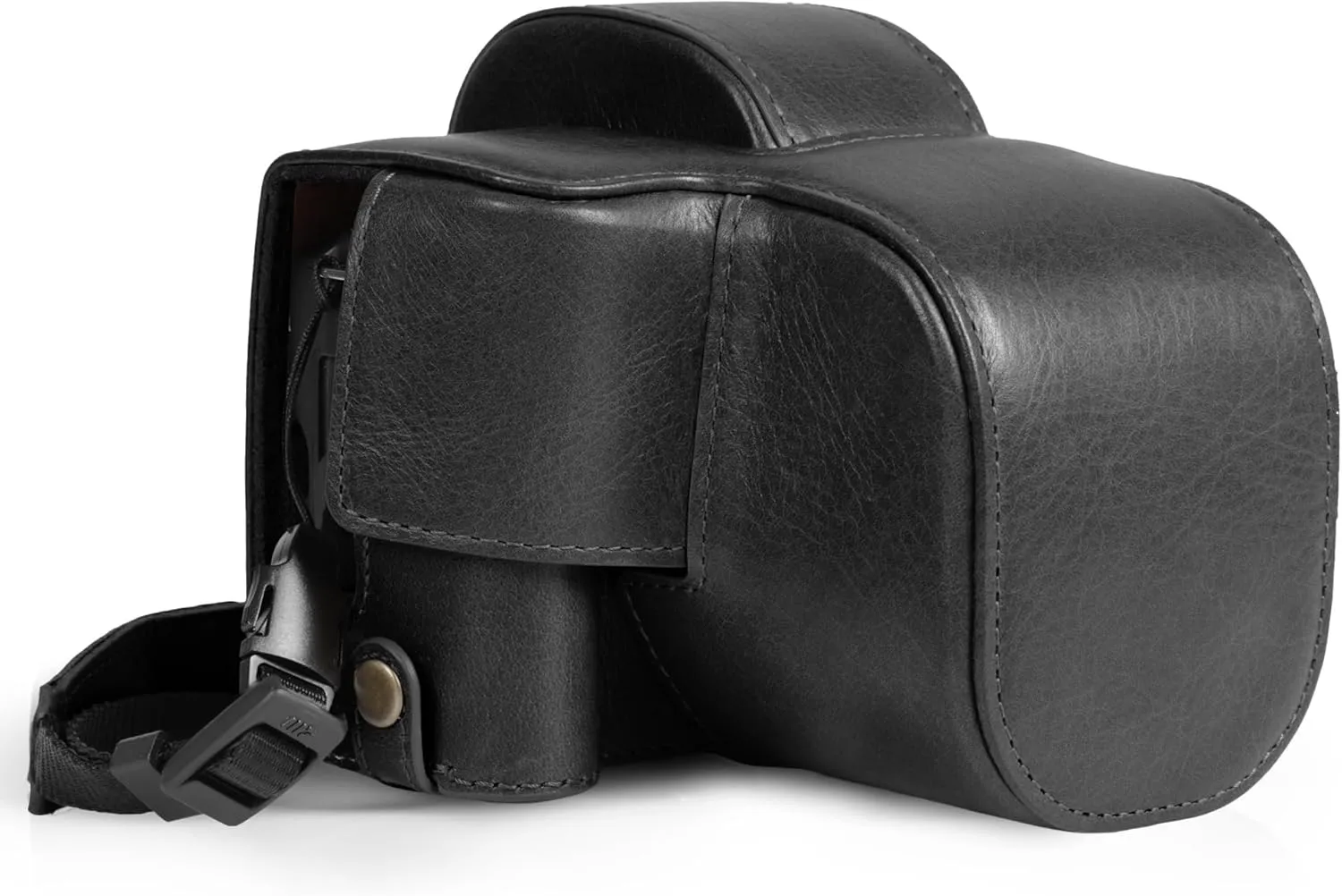 MegaGear Genuine Leather Camera Case for Canon EOS R100 (18-45mm) - Stylish and Protective - Black